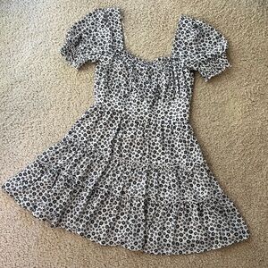 trixxi blue & white floral puff sleeve mini dress